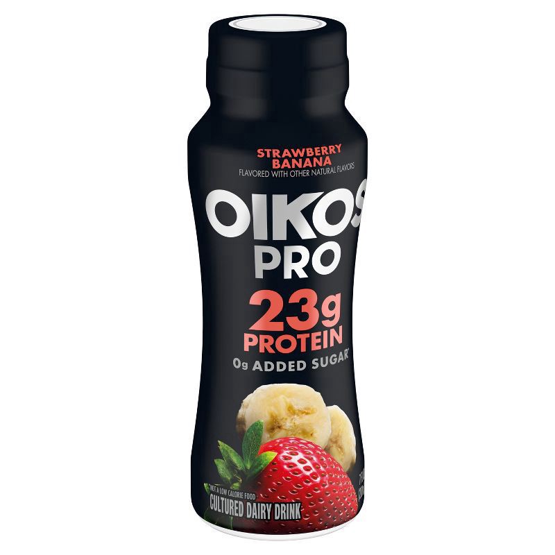 slide 7 of 7, Oikos Pro Strawberry Banana Cultured Dairy Drink, 23g Protein, 7 Fl Oz Bottle, 7 fl oz