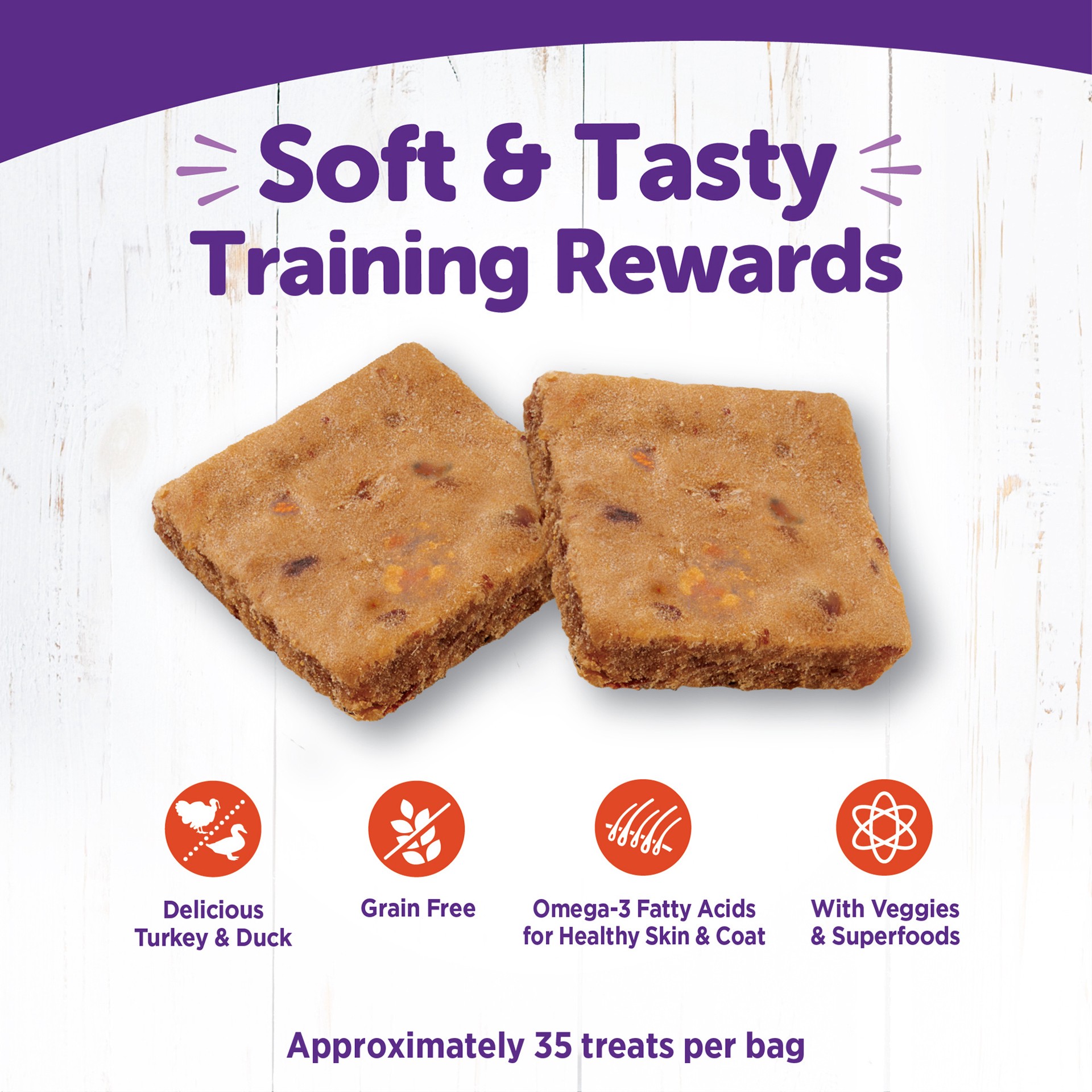 slide 3 of 4, Wellness Rewarding Life Soft & Chewy Dog Treats, Grain Free, Turkey & Duck, 6 Ounce Bag, 6 oz