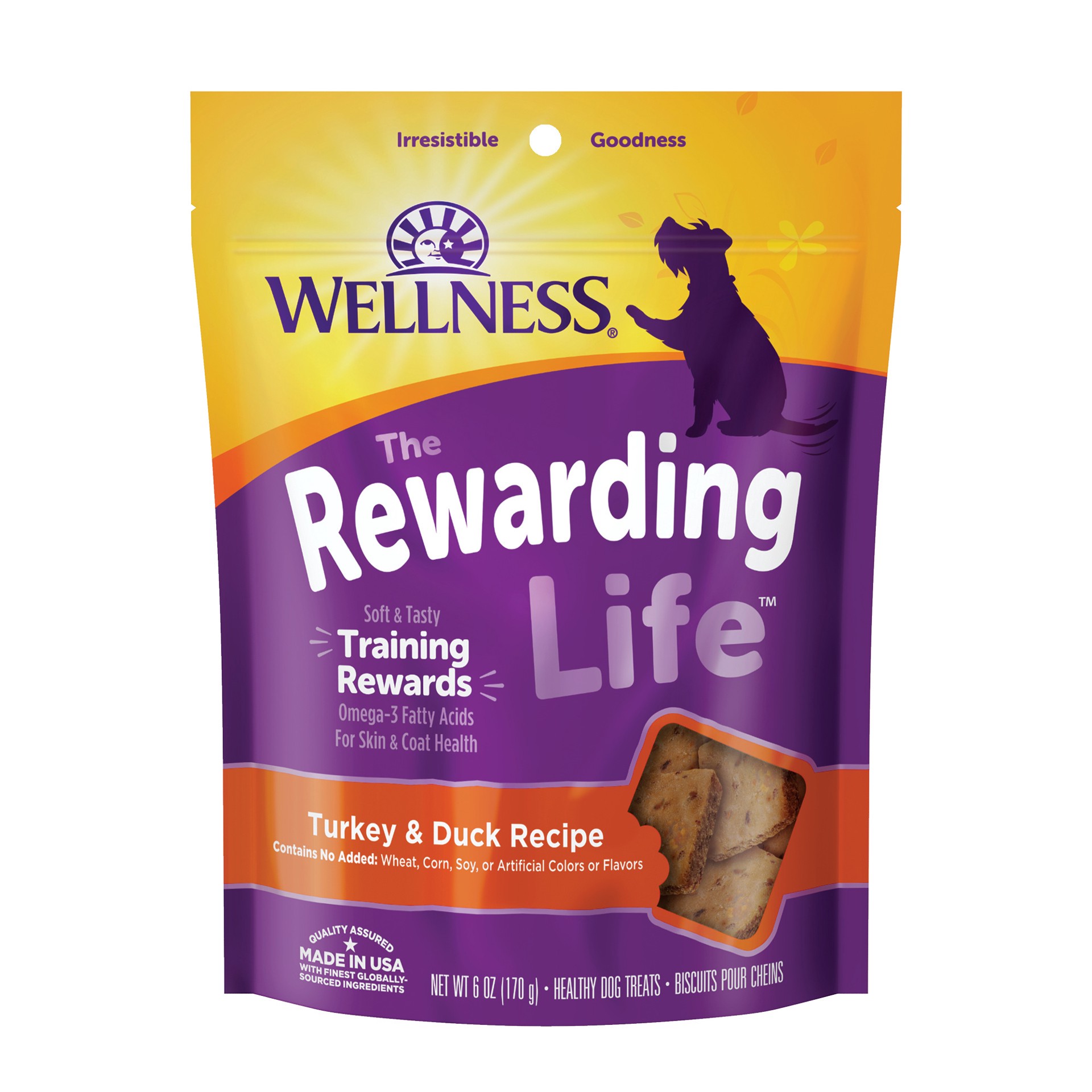 slide 1 of 4, Wellness Rewarding Life Soft & Chewy Dog Treats, Grain Free, Turkey & Duck, 6 Ounce Bag, 6 oz