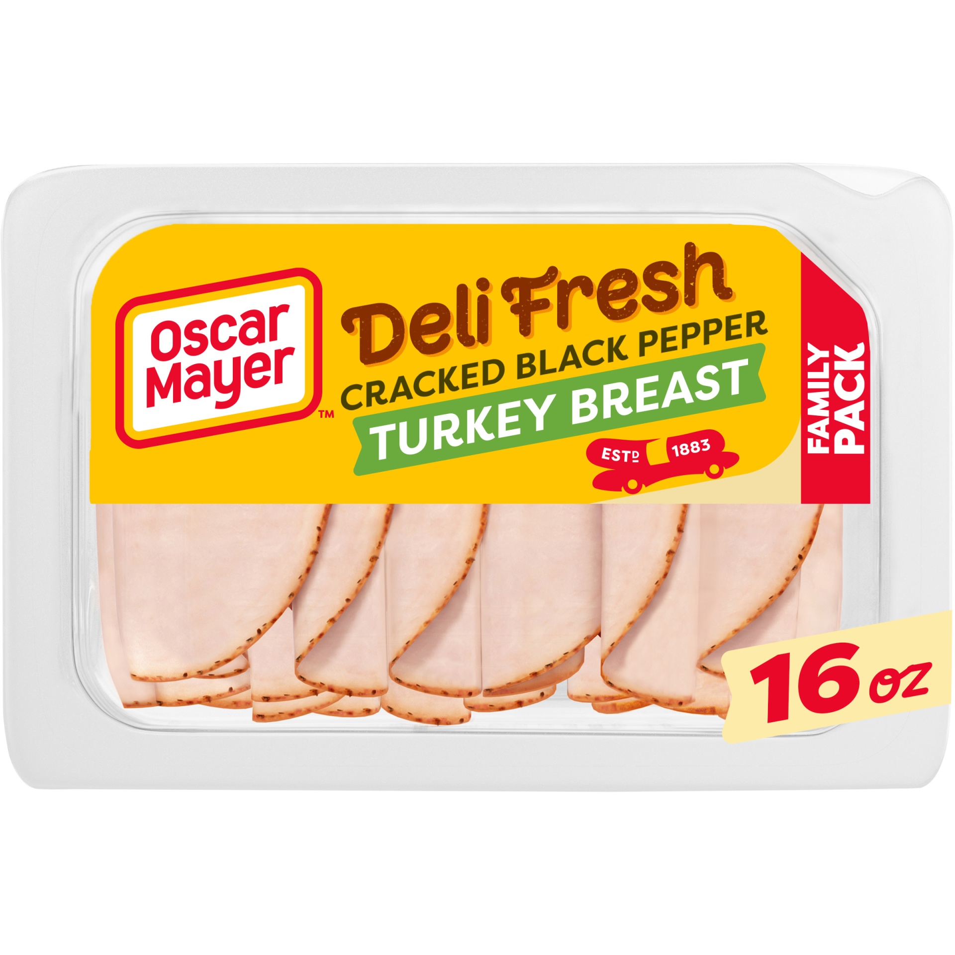 slide 1 of 2, Oscar Mayer Deli Fresh Cracked Black Pepper Turkey Breast Sliced Lunch Meat Family Size Tray, 16 oz