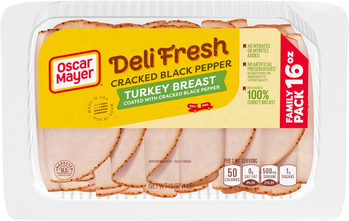 slide 5 of 9, Oscar Mayer Deli Fresh Cracked Black Pepper Sliced Turkey Breast Deli Lunch Meat Family Size, 16 oz Package, 16 oz