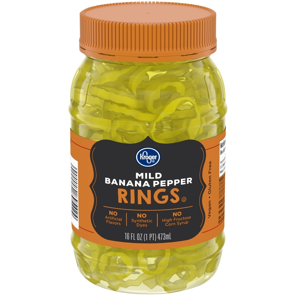 slide 1 of 1, Kroger Mild Banana Pepper Rings, 16 fl oz