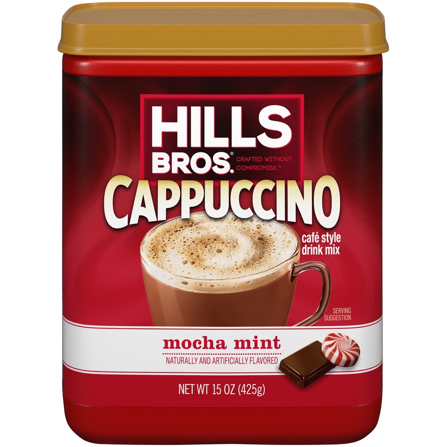 slide 1 of 1, Hills Bros. Cappuccino Mocha Mint Drink Mix, 15 oz