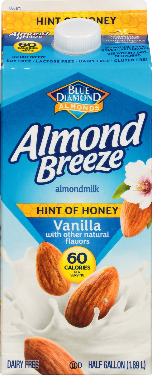 slide 6 of 9, Almond Breeze Hint of Honey Vanilla Almondmilk 0.5 gl, 1/2 gal