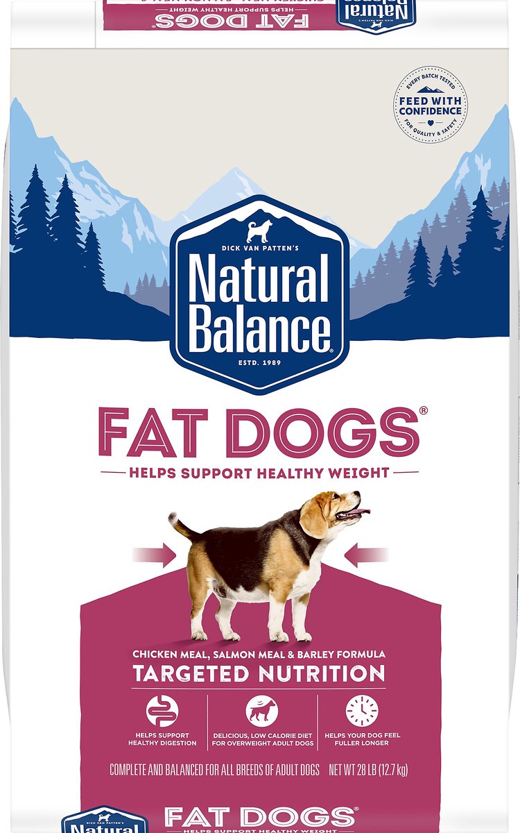 slide 1 of 5, Natural Balance Fat Dogs Chicken Meal, Salmon Meal & Barley Formula Dog Food 28 lb, 28 lb