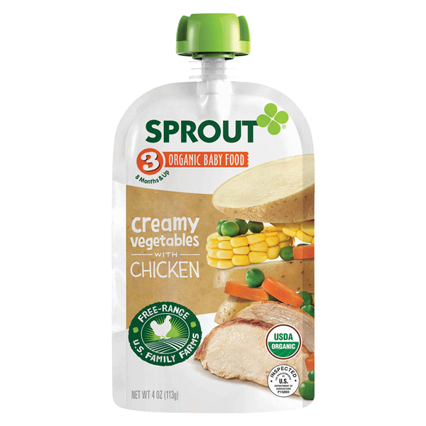 slide 1 of 2, Sprout Baby Food Pouch Creamy Vegetables With Chicken, 4.5 oz