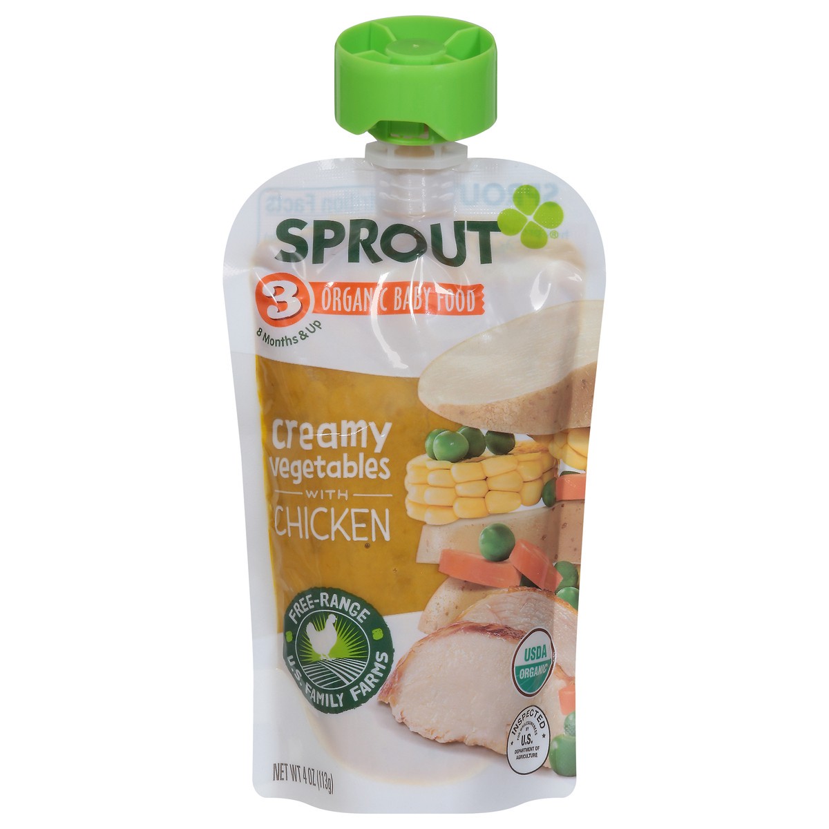 slide 1 of 9, Sprout Organics 3 (8 Months & Up) Organic Creamy Vegetables & Chicken Baby Food 4 oz, 4 oz