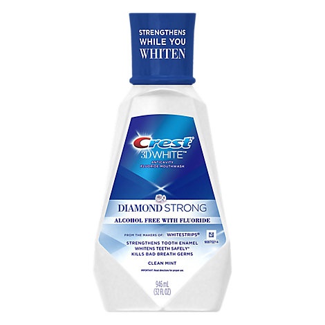 slide 1 of 1, Crest 3D White Mouthwash Diamond Strong Alcohol Free With Fluoride Clean Mint, 32 fl oz