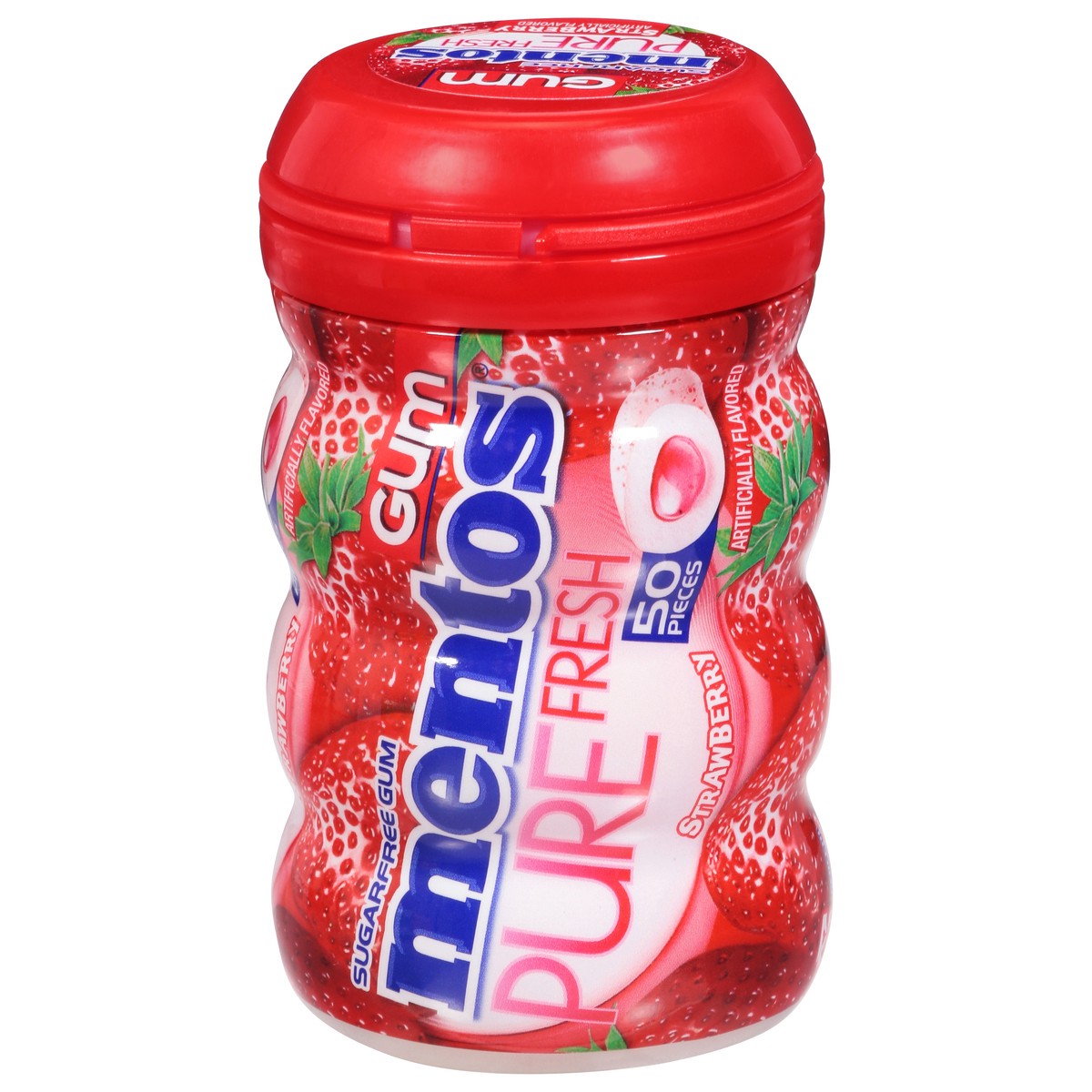 slide 1 of 14, Mentos Pure Fresh Strawberry Flavored Sugar Free Chewing Gum with Xylitol Bottle - 50ct, 3.53 oz