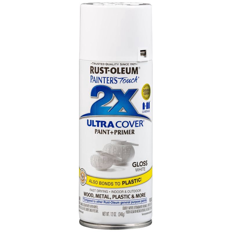 slide 4 of 13, Rust-Oleum 12oz 2X Painter's Touch Ultra Cover Gloss Spray Paint White, 12 oz