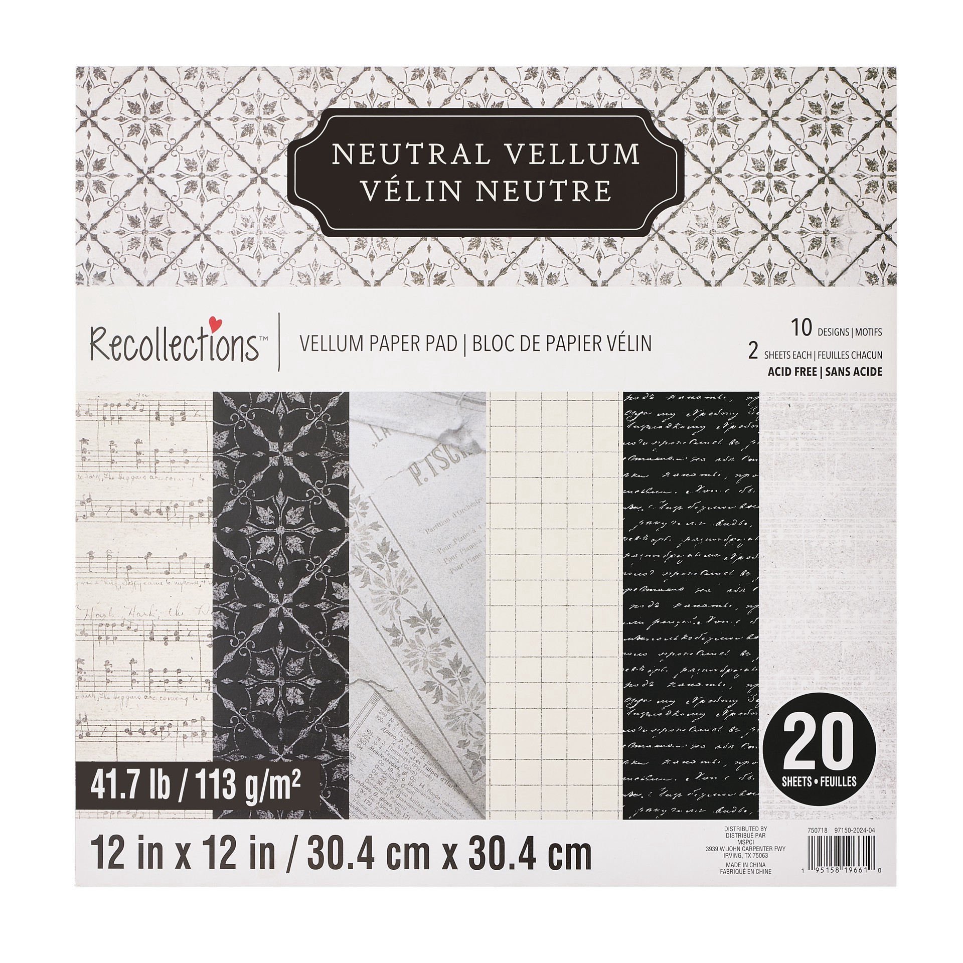 slide 5 of 5, 12" X 12" Neutral Vellum Paper Pad By Recollections, 20 Sheets, 12 in x 12 in