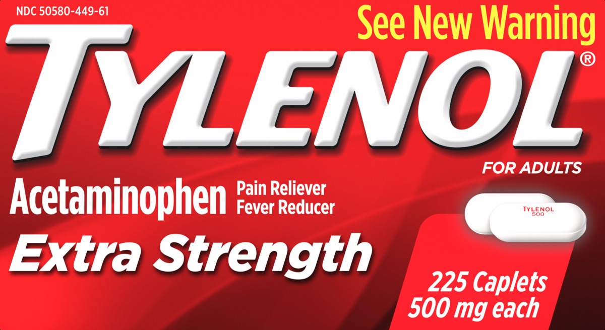 slide 4 of 5, Tylenol Extra Strength Caplets with 500 mg Acetaminophen, Pain Reliever & Fever Reducer, Acetaminophen For Headache, Backache & Menstrual Pain Relief, 225 ct