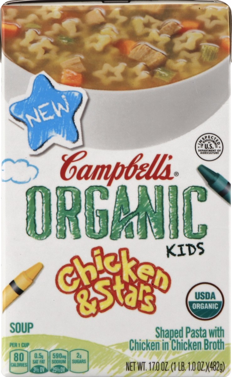 slide 4 of 4, Campbell's Organic Kids Chicken & Stars Soup, 17 oz