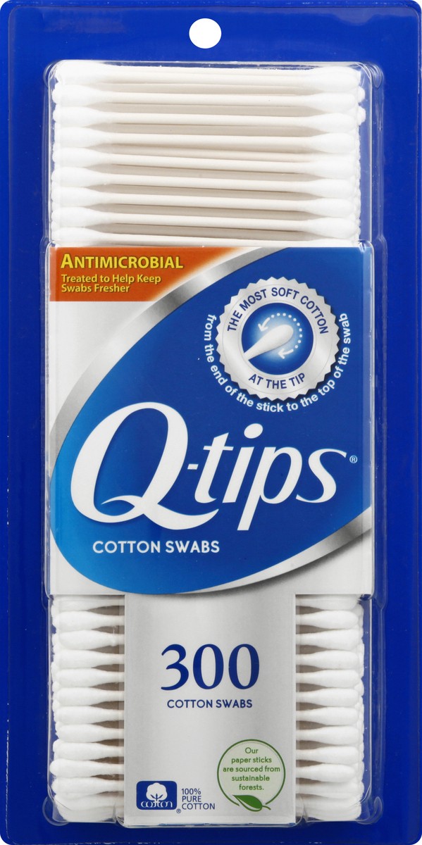 slide 6 of 9, Q-tips Antimicrobial Cotton Swabs Antimicrobial, 300 Count, 300 ct