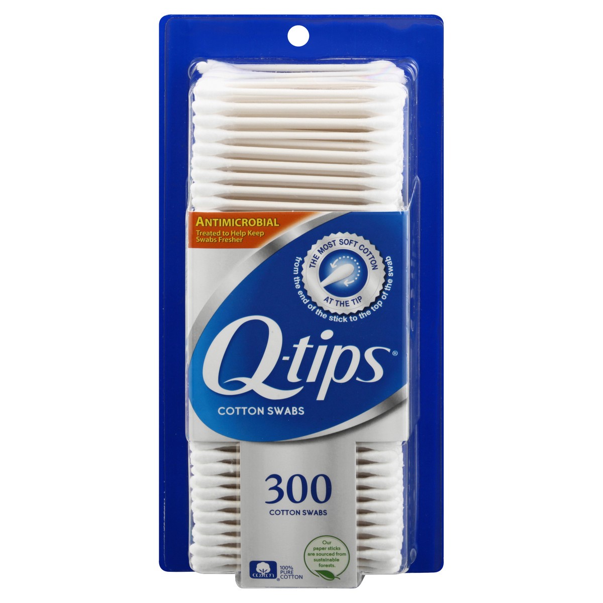 slide 1 of 9, Q-tips Antimicrobial Cotton Swabs Antimicrobial, 300 Count, 300 ct