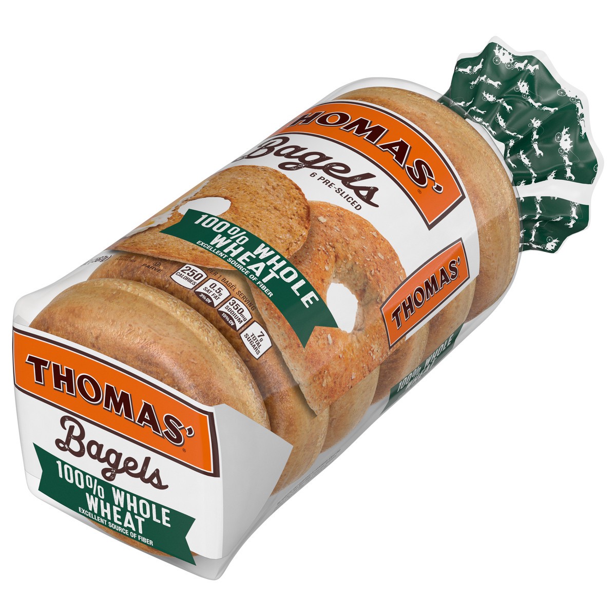 slide 3 of 9, Thomas' 100% Whole Wheat Bagels, 6 count, 20 oz, 6 ct