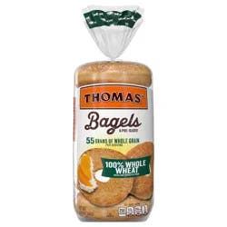 Thomas' 100% Whole Wheat Bagels, 6 count, 55g Whole Grains, Kosher Whole Wheat Bagels, 20 oz Bag