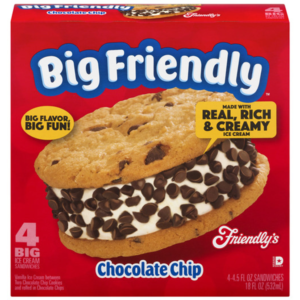 slide 1 of 1, Friendly's Big Friendly Ice Cream Cookie Sandwich - Chocolate Chip, 18 oz