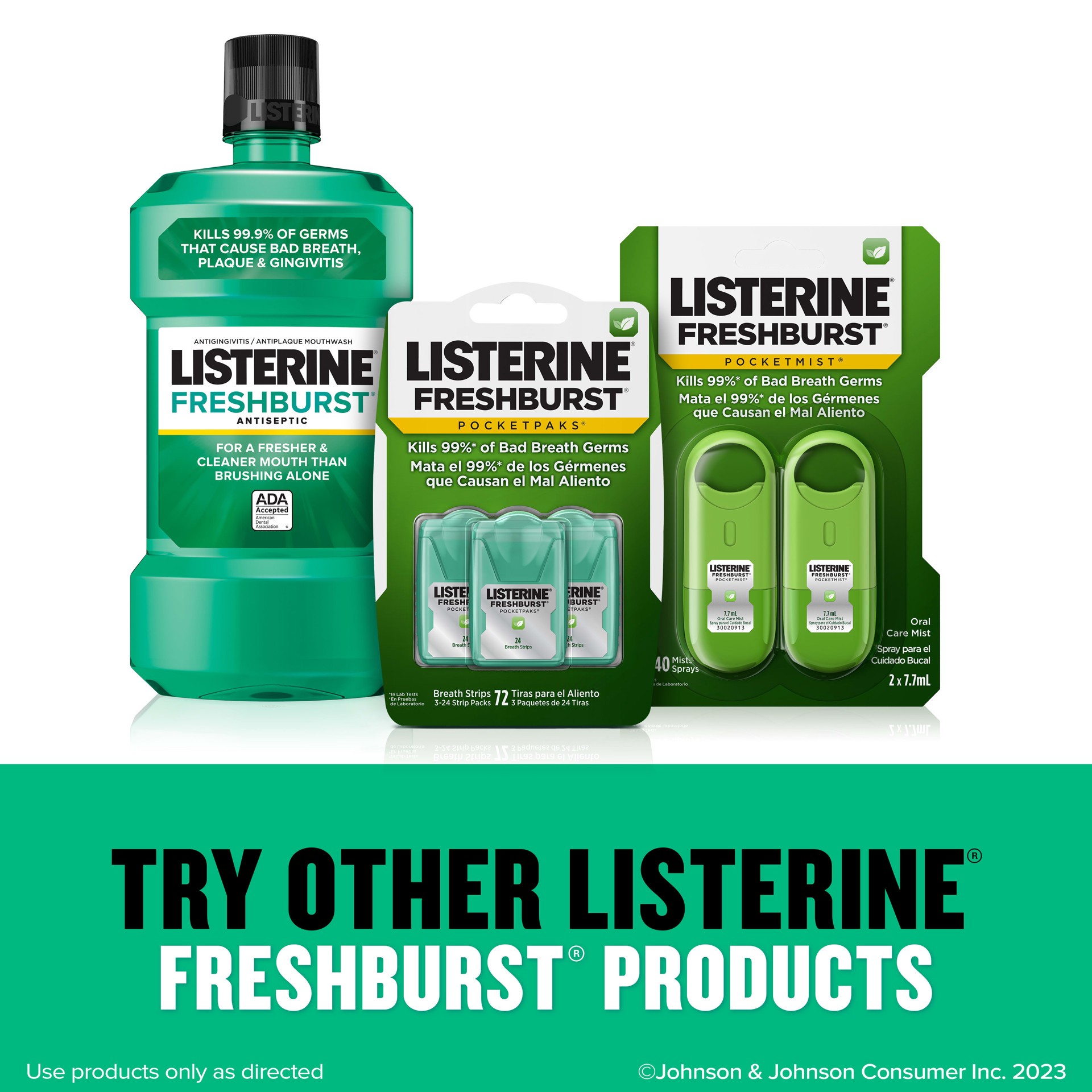 slide 3 of 9, Listerine Freshburst Pocketpaks Portable Breath Strips, Dissolving Breath Freshener Strips Kill 99% of Germs that Cause Bad Breath, Portable for On-the-Go, Minty Flavor, 24-strips, 24 ct