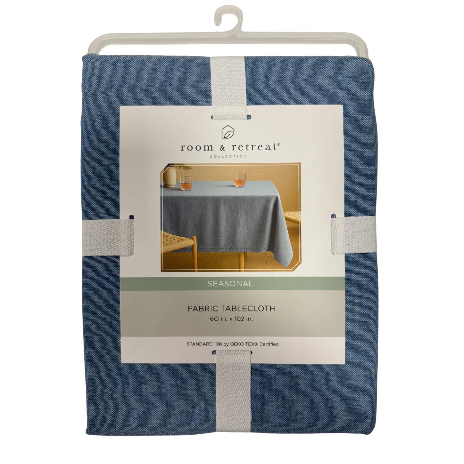 slide 1 of 4, Room & Retreat Seasonal Everly Indoor Outdoor Oblong Tablecloth, Dk Blue, 60 In X 102 In, 60 x 102