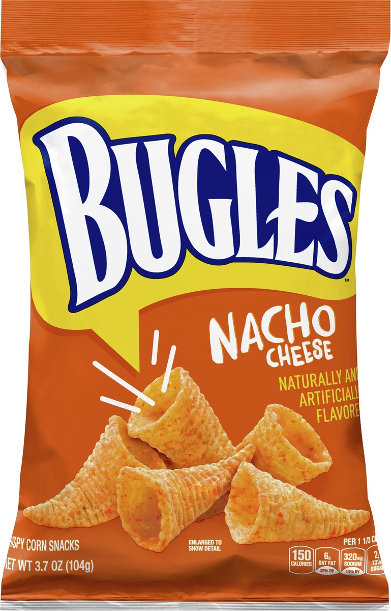 slide 8 of 9, Bugles Nacho Cheese Crispy Corn Snacks, 3.7 oz Bag, 3.7 oz