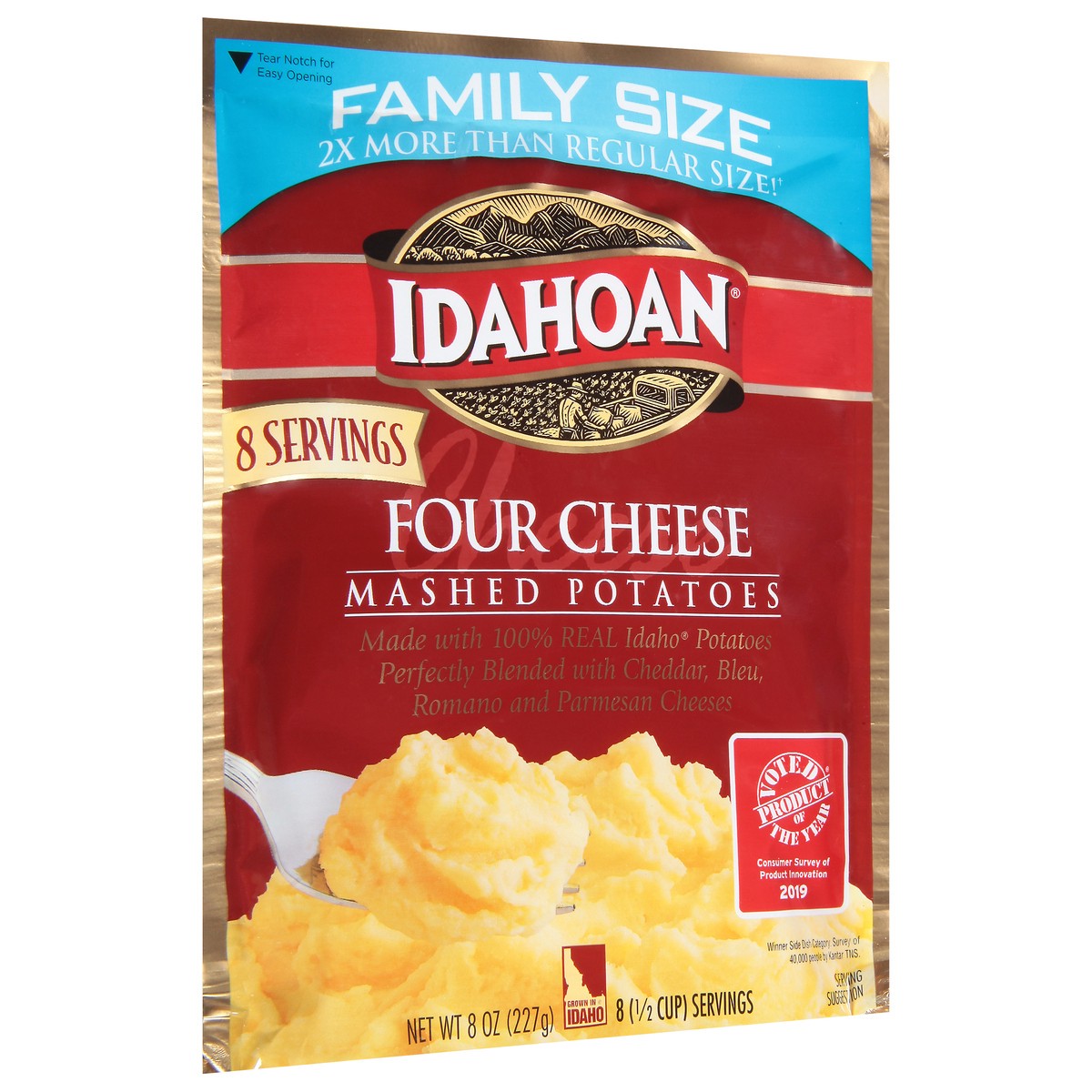 slide 2 of 9, Idahoan Four Cheese Mashed Potatoes Family Size, 8 oz Pouch, 8 oz