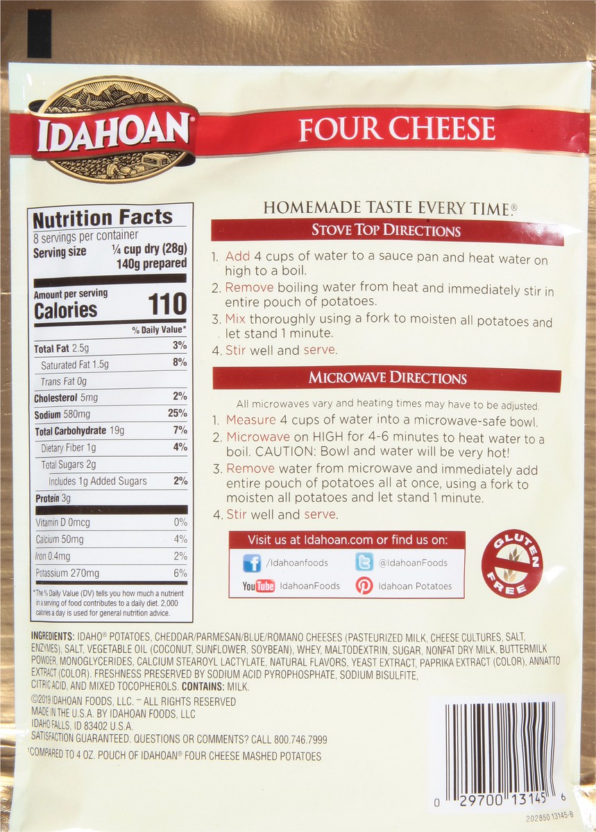 slide 4 of 9, Idahoan Four Cheese Mashed Potatoes Family Size, 8 oz Pouch, 8 oz