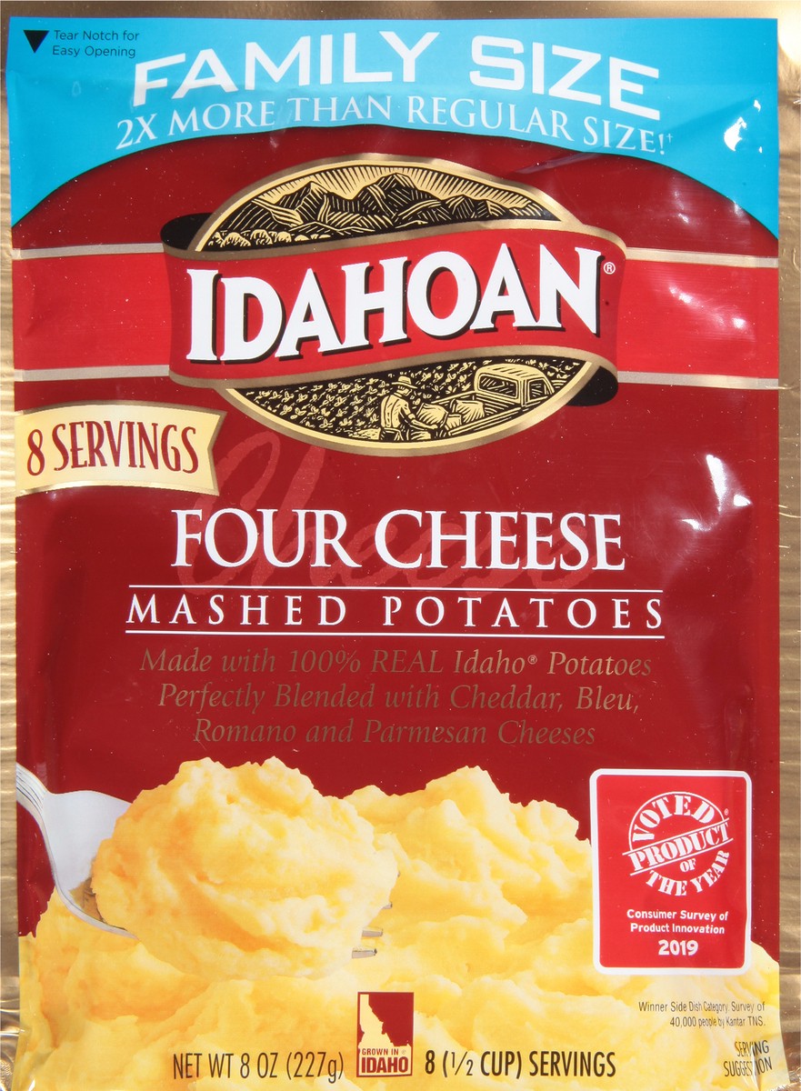 slide 6 of 9, Idahoan Four Cheese Mashed Potatoes Family Size, 8 oz Pouch, 8 oz