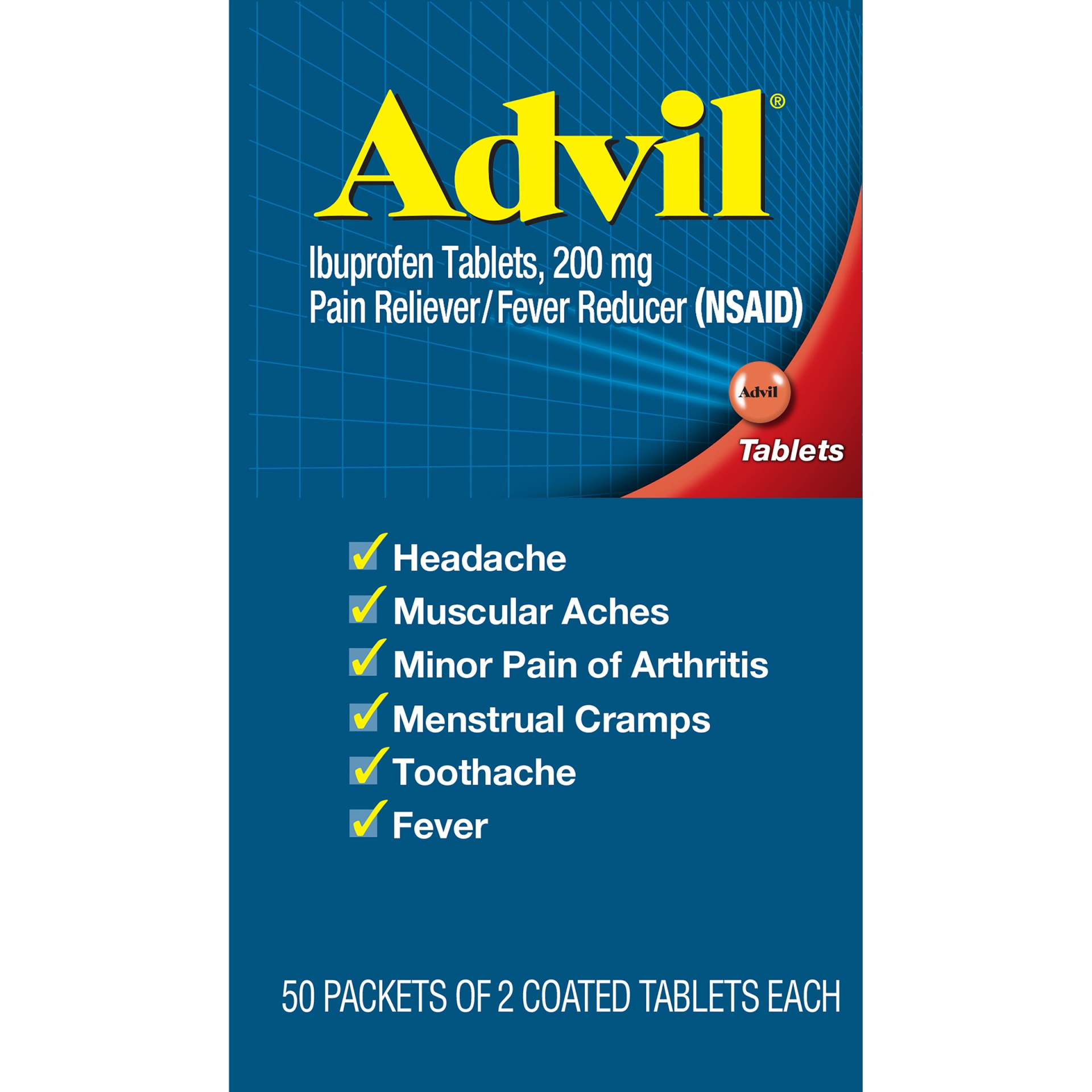 slide 5 of 7, Advil Pain Reliever/Fever Reducer Coated Tablet Refill - Ibuprofen (NSAID), 2 pk; 50 ct