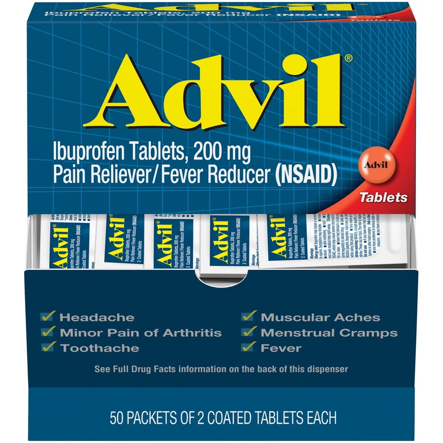 slide 1 of 7, Advil Pain Reliever/Fever Reducer Coated Tablet Refill - Ibuprofen (NSAID), 2 pk; 50 ct