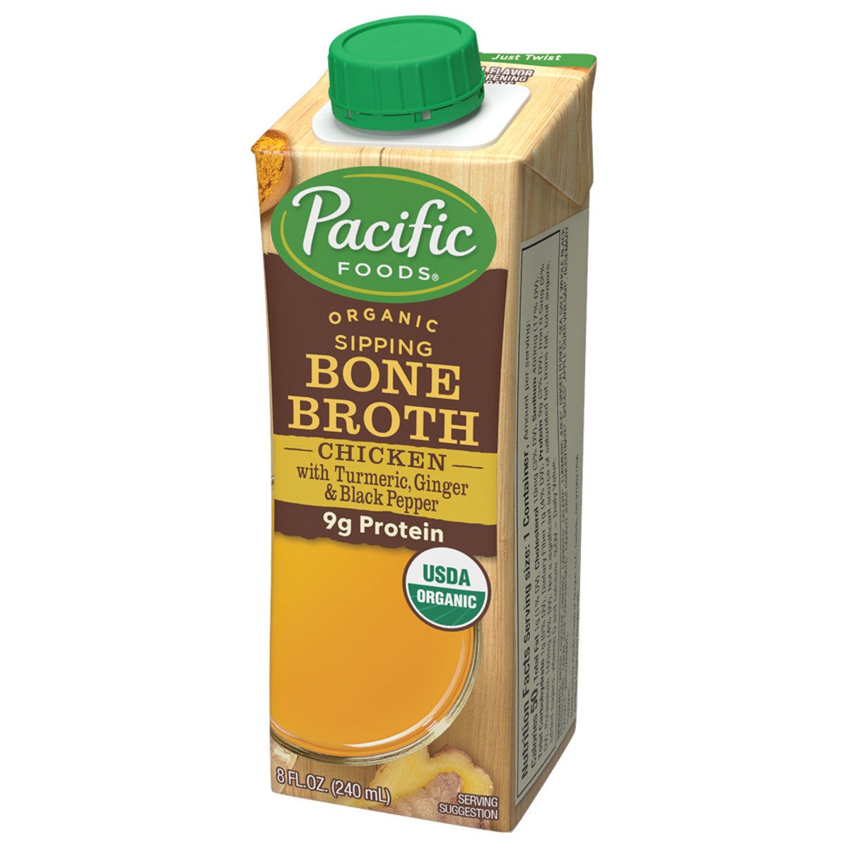 slide 6 of 8, Pacific Foods Organic Chicken Bone Broth with Turmeric, Ginger, & Black Pepper, 8oz, 8 oz