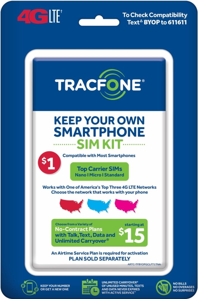 slide 1 of 1, TracFone Keep Your Own Smartphone Sim Kit, 1 ct