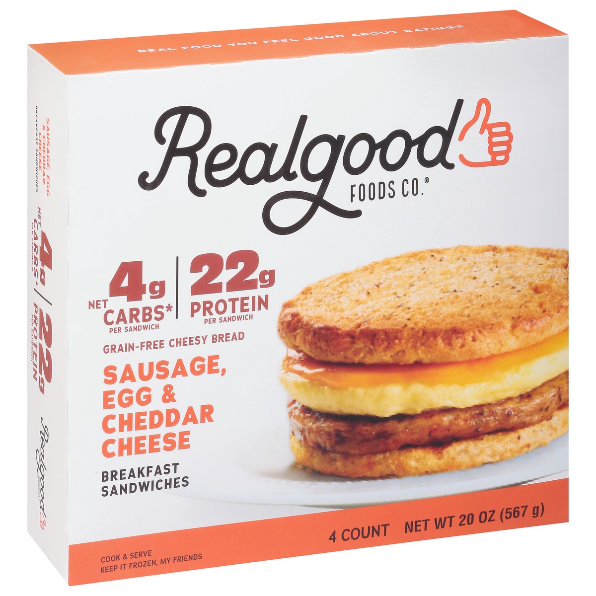 slide 2 of 9, Realgood Foods Co. Sausage Egg & Cheddar Cheese Breakfast Sandwiches 4 ea, 4 ct