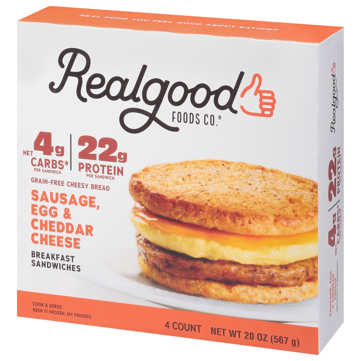 slide 5 of 9, Realgood Sausage Egg & Cheddar Cheese Breakfast Sandwiches 4 ea, 4 ct