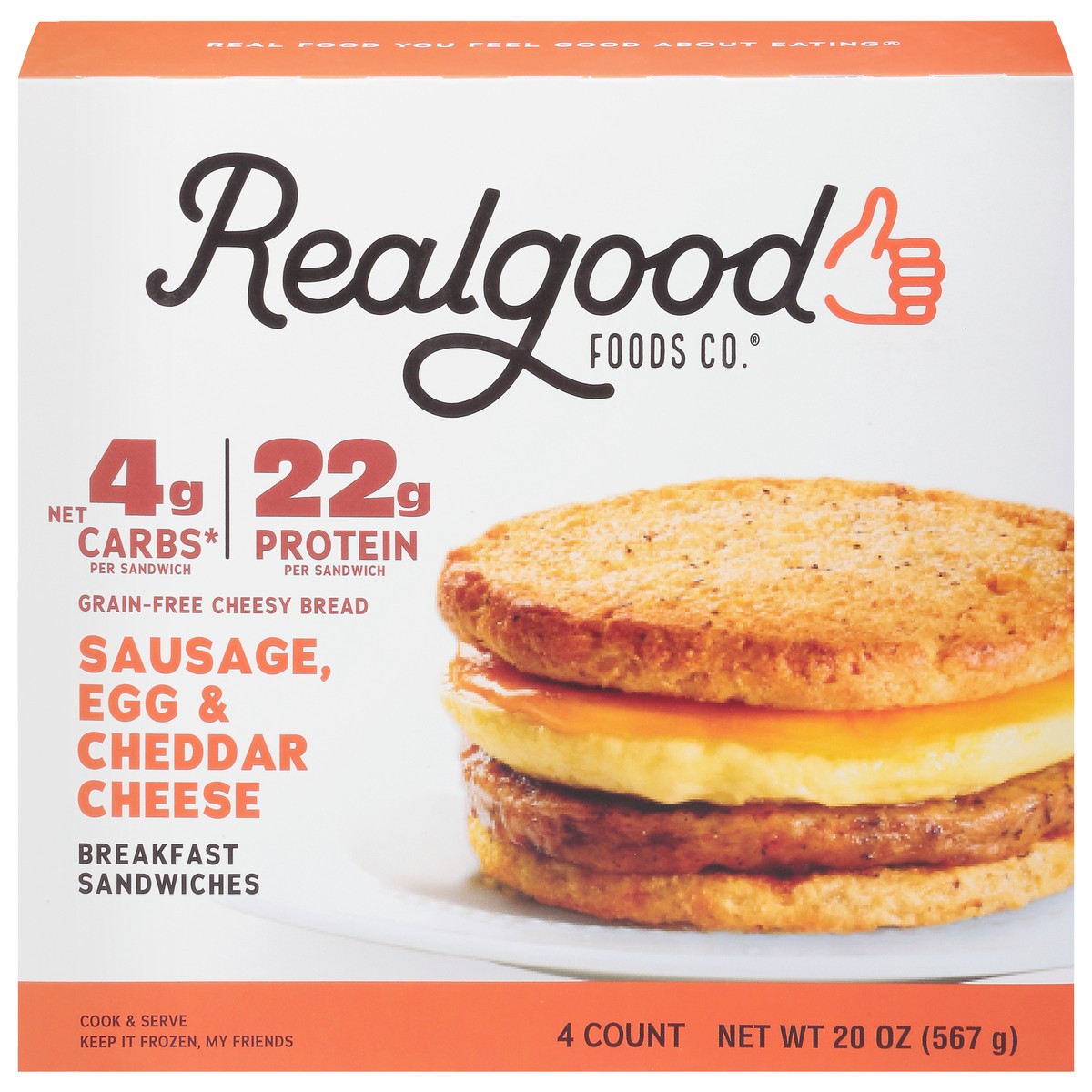 slide 1 of 9, Realgood Foods Co. Sausage Egg & Cheddar Cheese Breakfast Sandwiches 4 ea, 4 ct