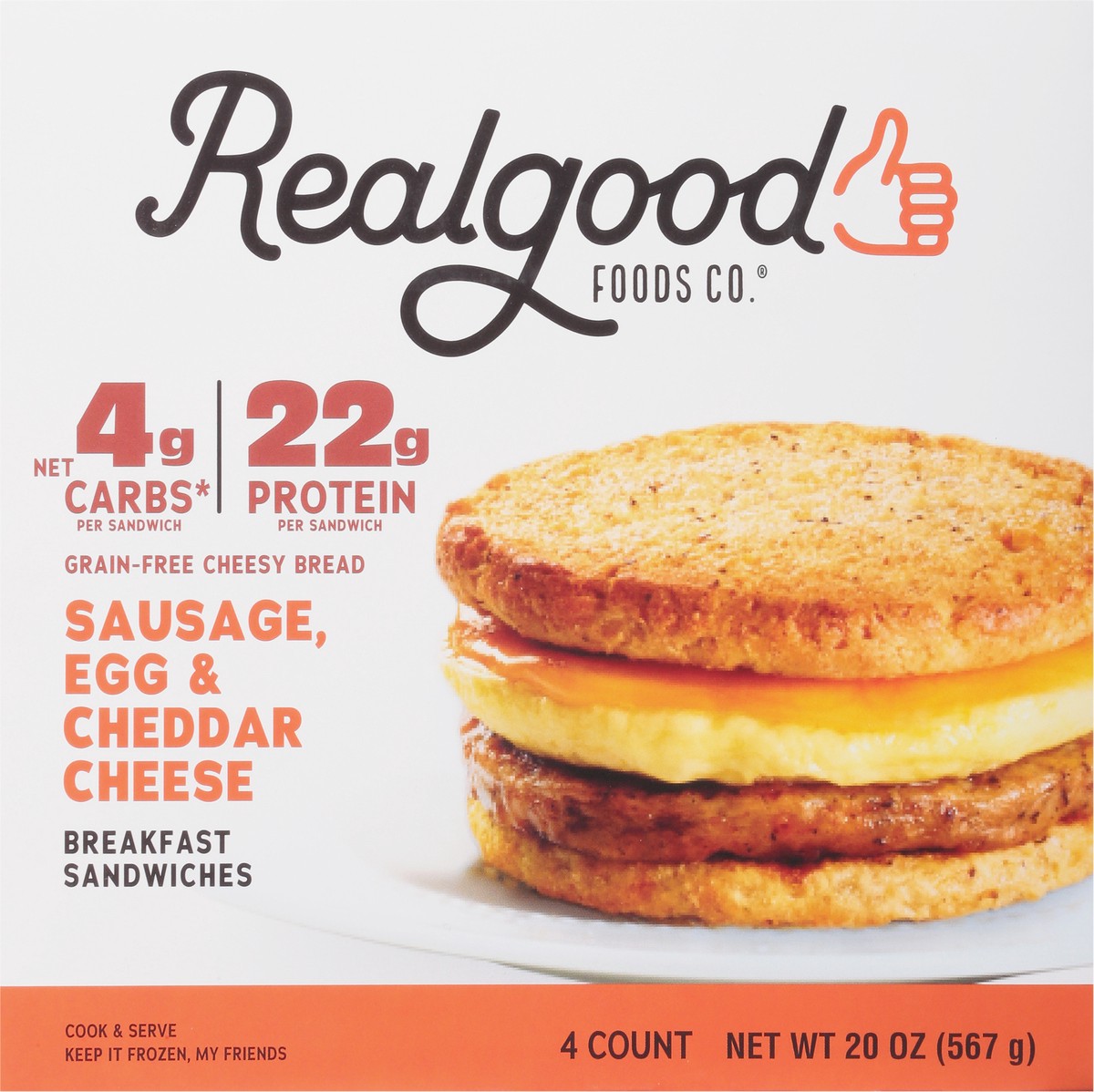 slide 6 of 9, Realgood Foods Co. Sausage Egg & Cheddar Cheese Breakfast Sandwiches 4 ea, 4 ct