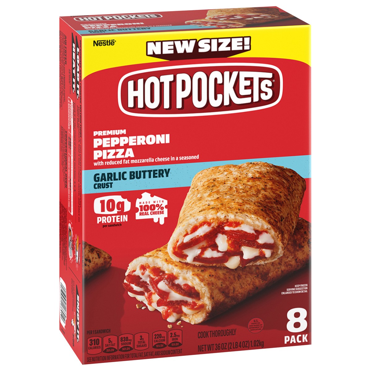 slide 2 of 9, Hot Pockets Pepperoni Pizza Frozen Snacks in a Garlic Buttery Crust, Pizza Snacks Made with Mozzarella Cheese, Frozen Sandwiches, 2.25 lb
