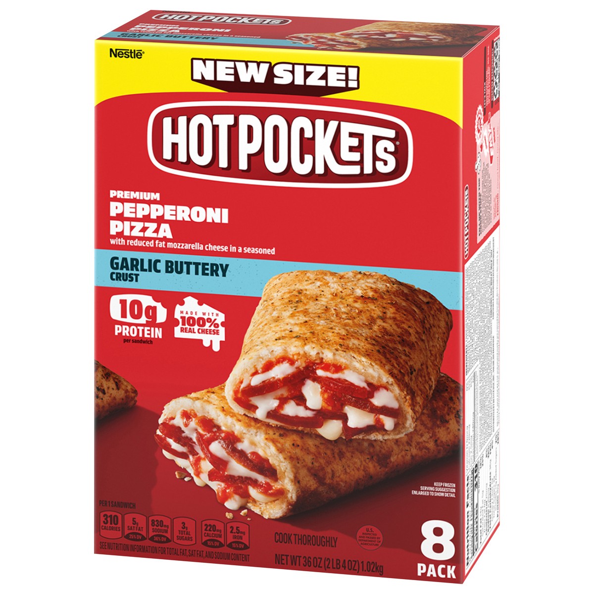 slide 3 of 9, Hot Pockets Pepperoni Pizza Frozen Snacks in a Garlic Buttery Crust, Pizza Snacks Made with Mozzarella Cheese, Frozen Sandwiches, 2.25 lb