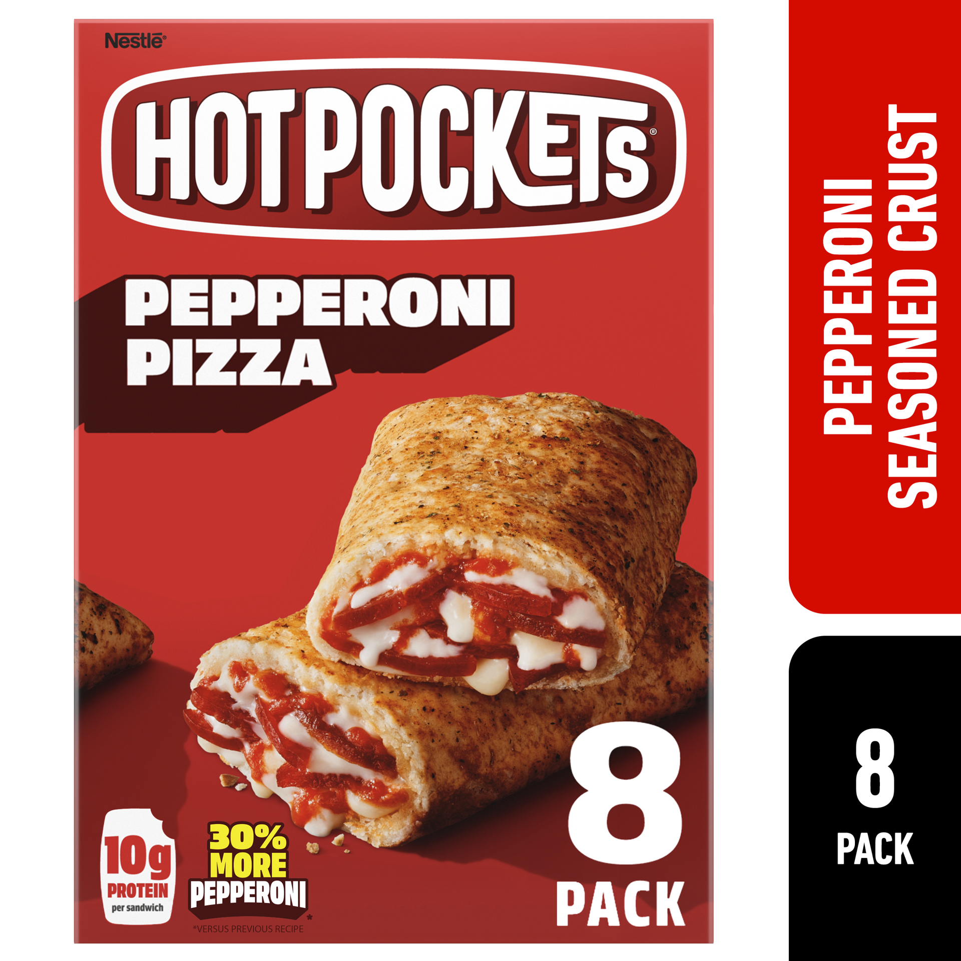 slide 1 of 9, Hot Pockets Pepperoni Pizza Frozen Snacks in a Garlic Buttery Crust, Pizza Snacks Made with Mozzarella Cheese, Frozen Sandwiches, 36 oz