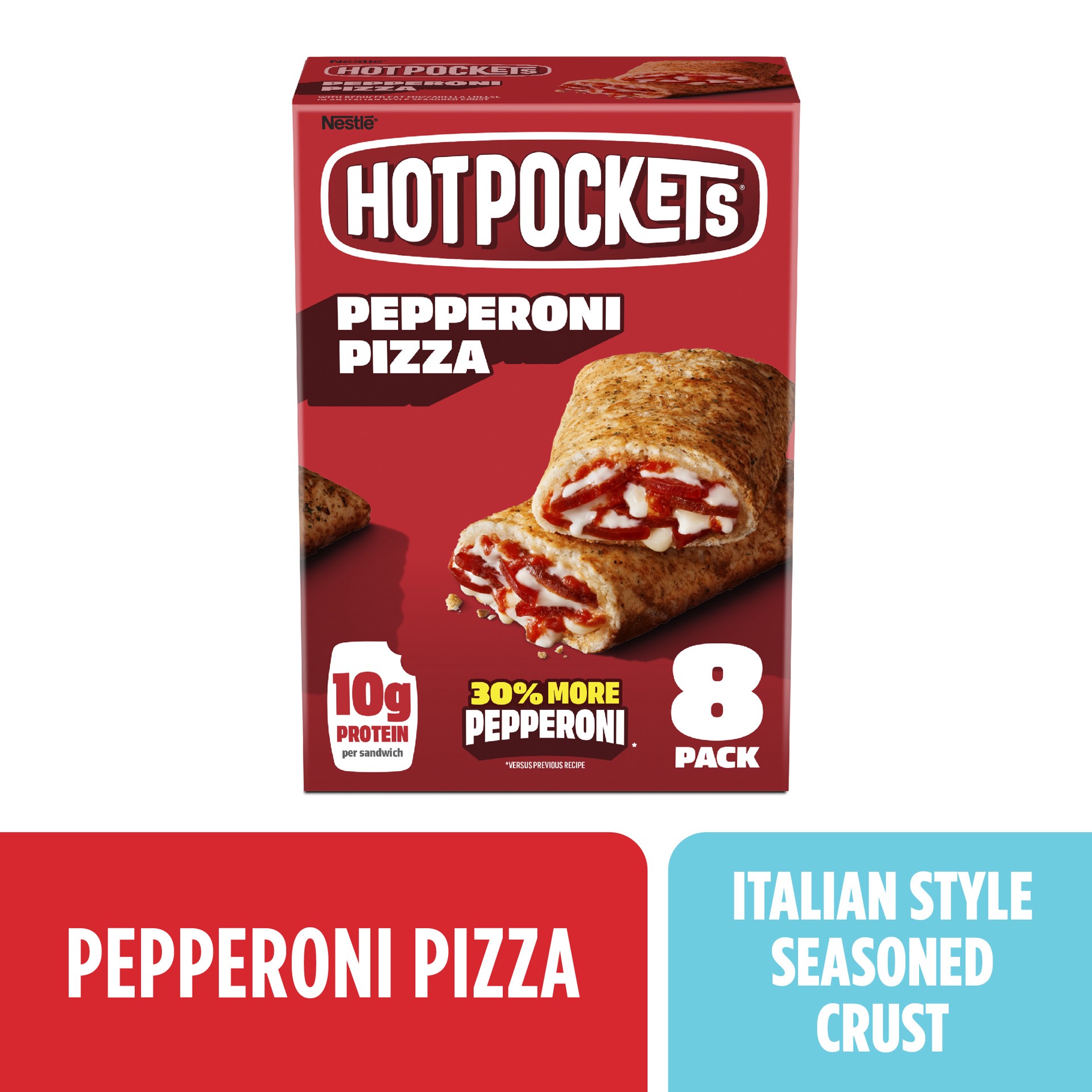 slide 1 of 9, Hot Pockets Pepperoni Pizza, Italian Style Crust, Frozen Snack, 8 Pack, 36 oz