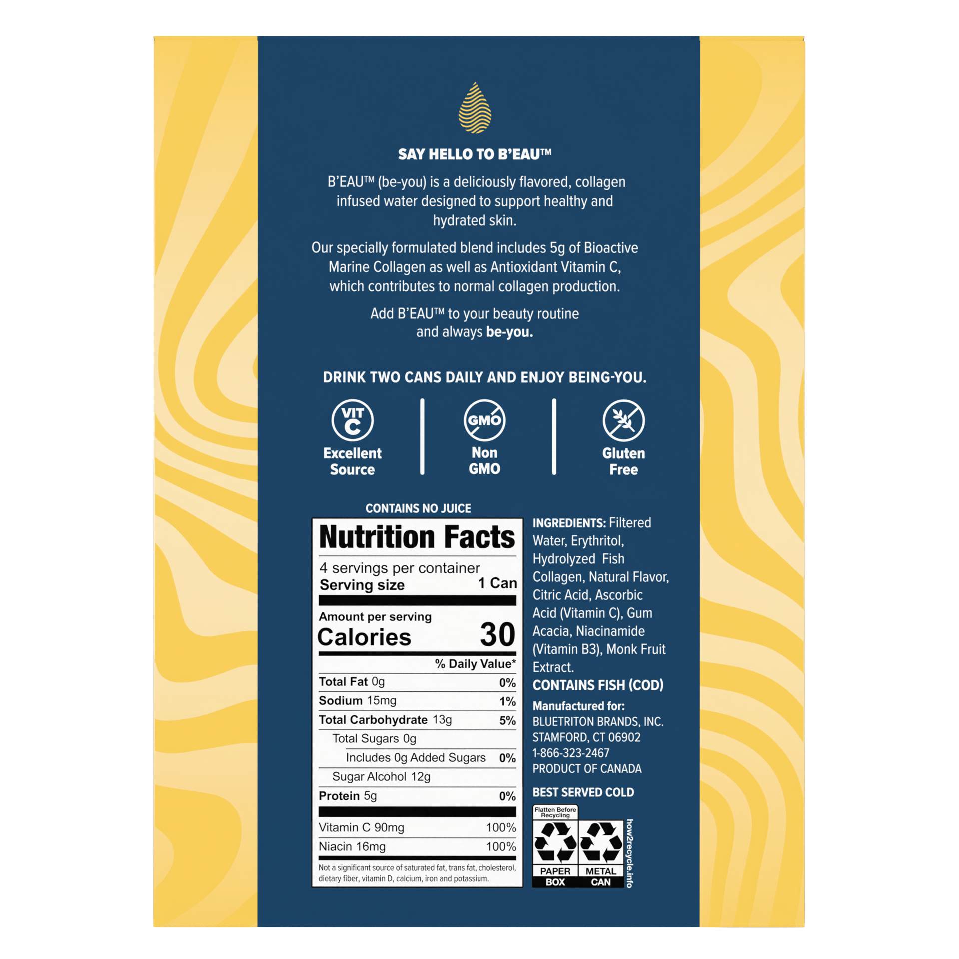 slide 4 of 4, B'EAU B''EAU Collagen Water, Lemon Lime Flavored Water, 12 Fl Oz, 4 Pack, 4 ct