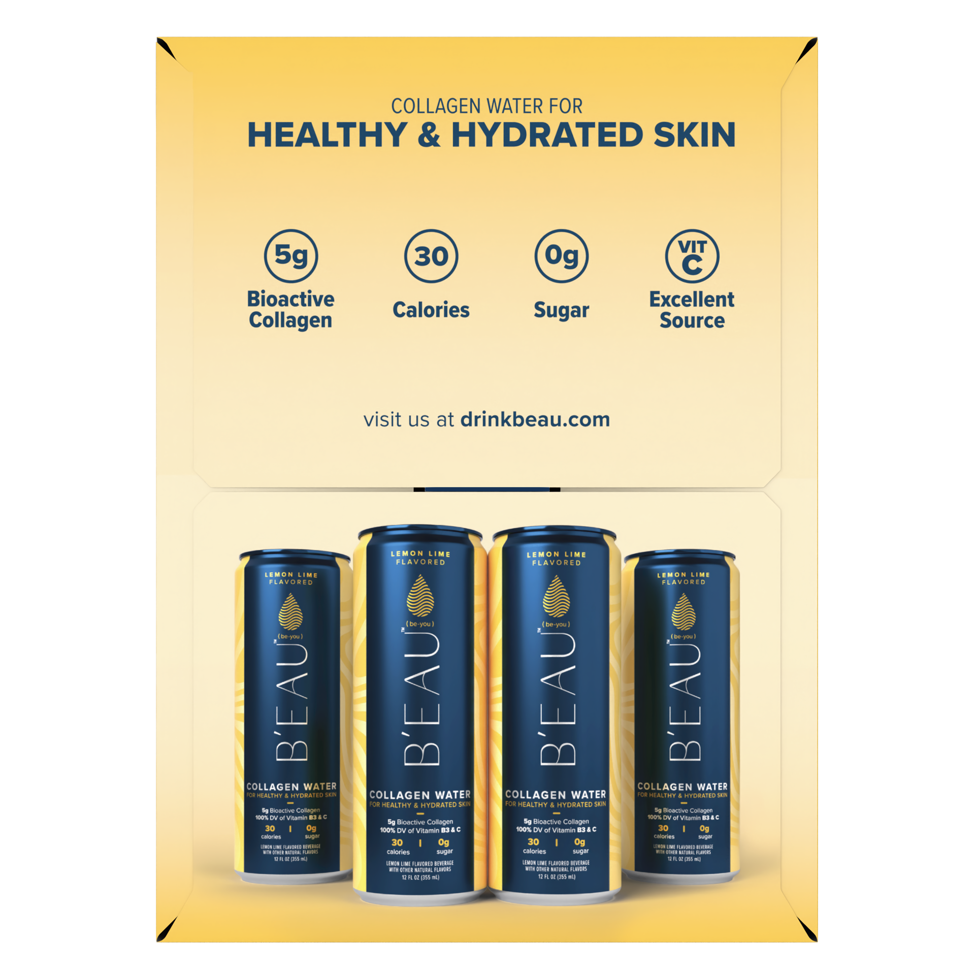 slide 2 of 4, B'EAU B''EAU Collagen Water, Lemon Lime Flavored Water, 12 Fl Oz, 4 Pack, 4 ct