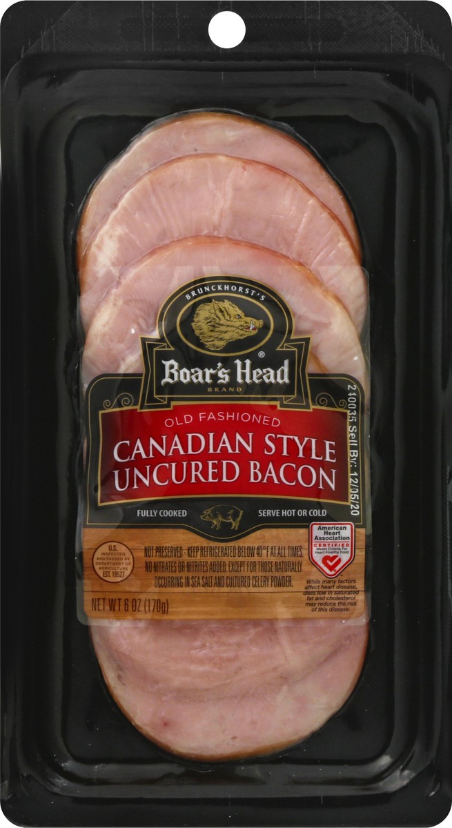 slide 6 of 9, Boar's Head Canadian Style Uncured Bacon, 6 oz