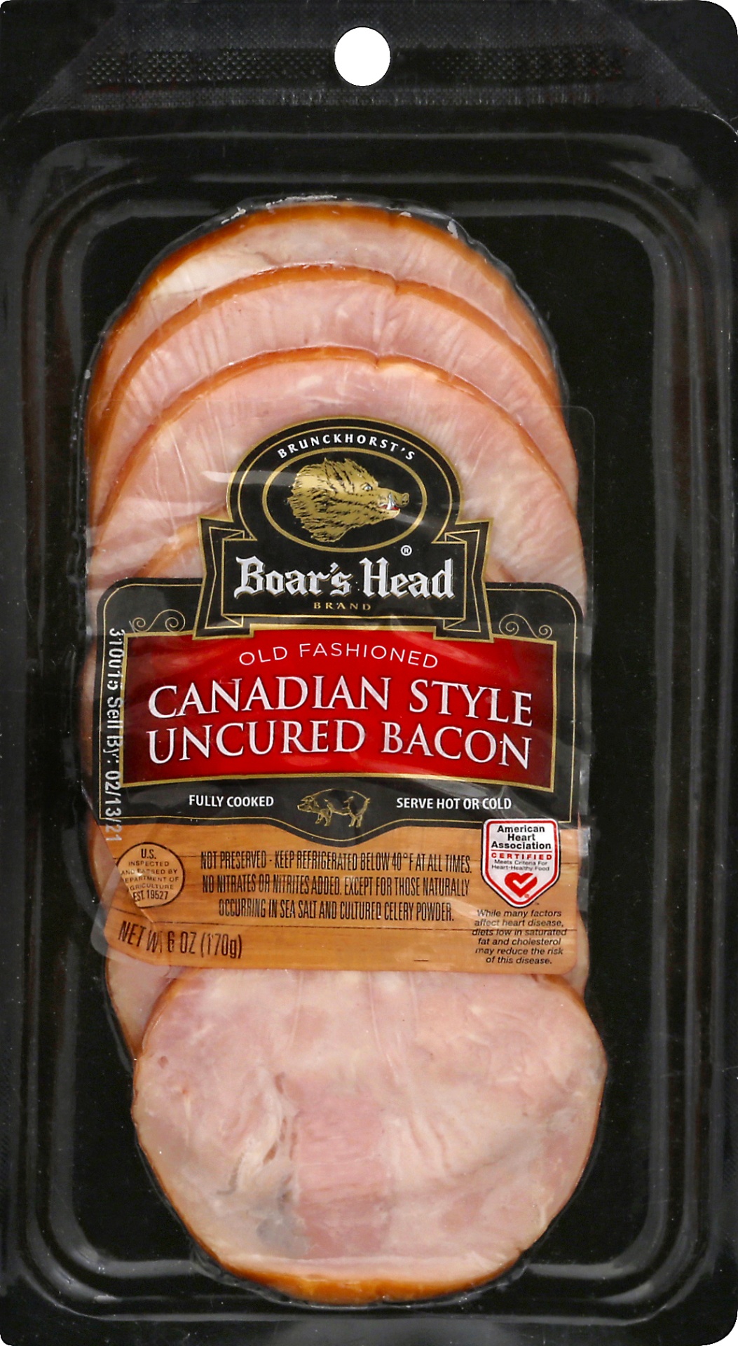 slide 1 of 1, Boar's Head Bacon, Uncured, Canadian Style, 6 oz