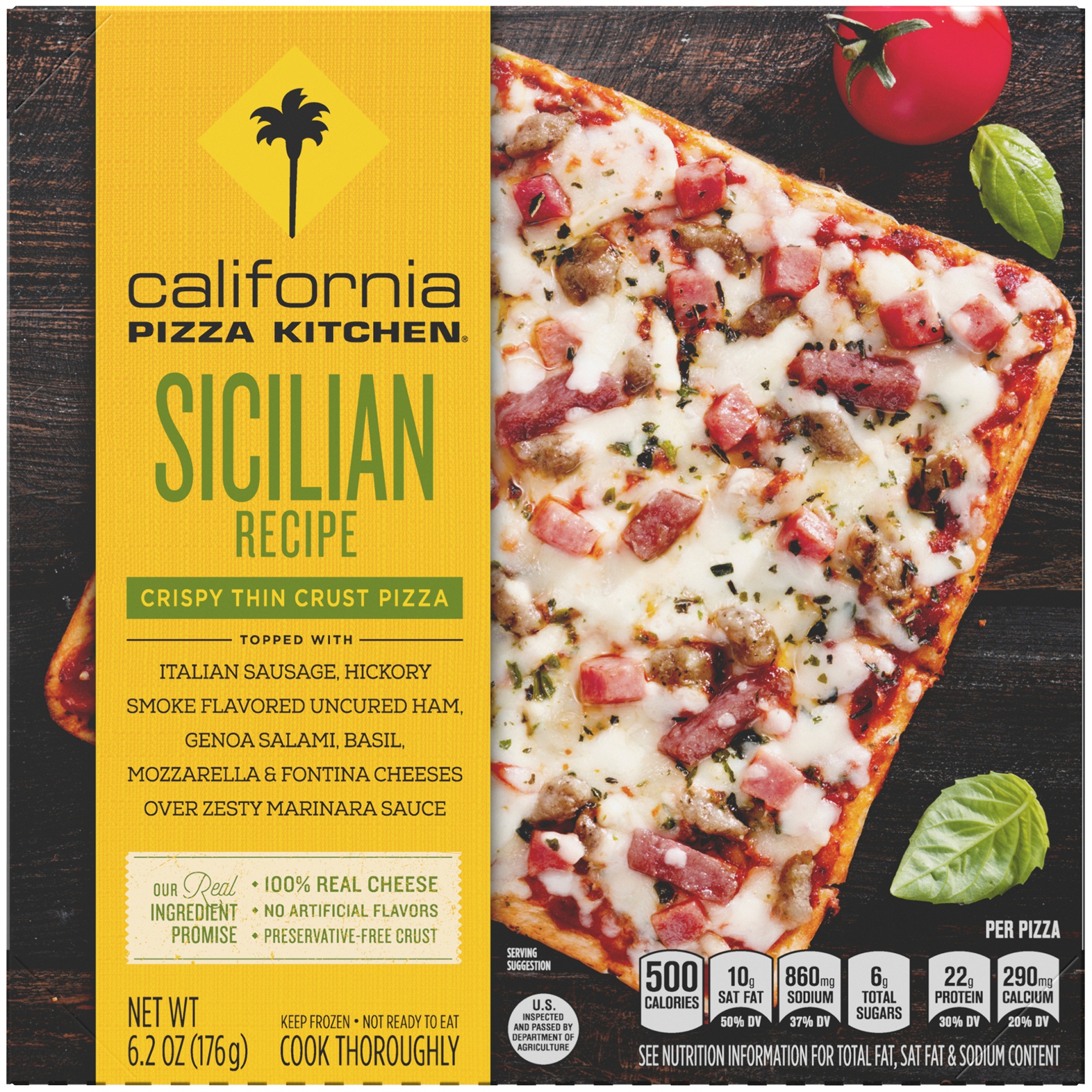 slide 1 of 6, California Pizza Kitchen Sicilian Recipe Crispy Thin Crust Pizza, 5 oz