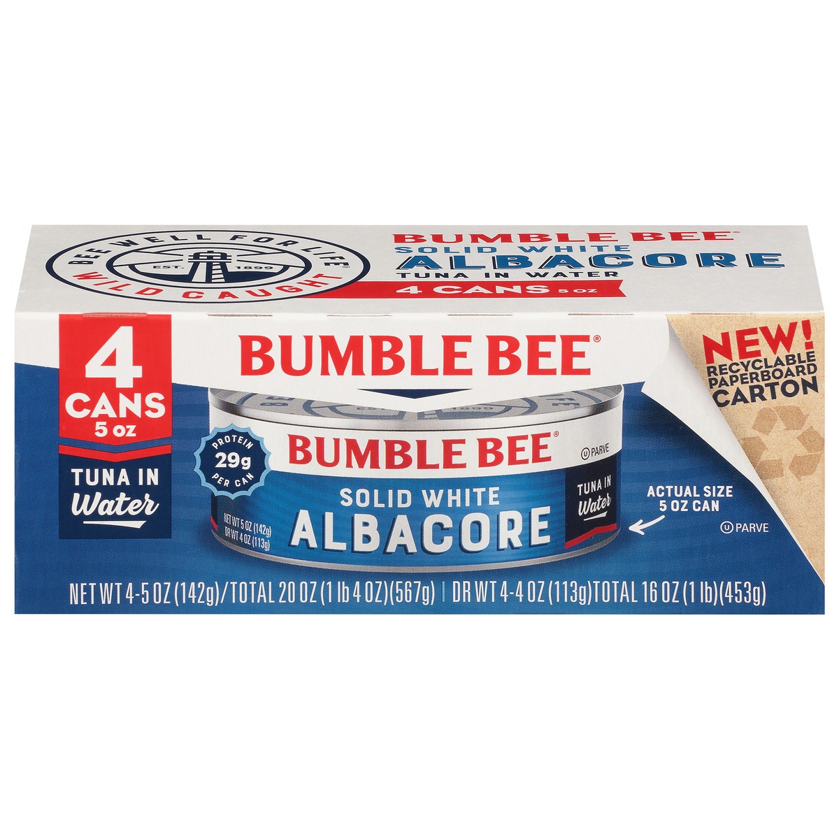 slide 1 of 9, Bumble Bee Solid White Albacore Tuna In Water 5oz 4 pack, 4 ct