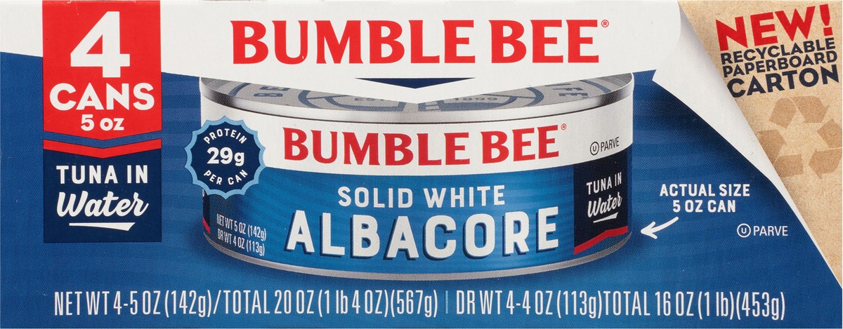slide 5 of 9, Bumble Bee Solid White Albacore Tuna In Water 5oz 4 pack, 4 ct