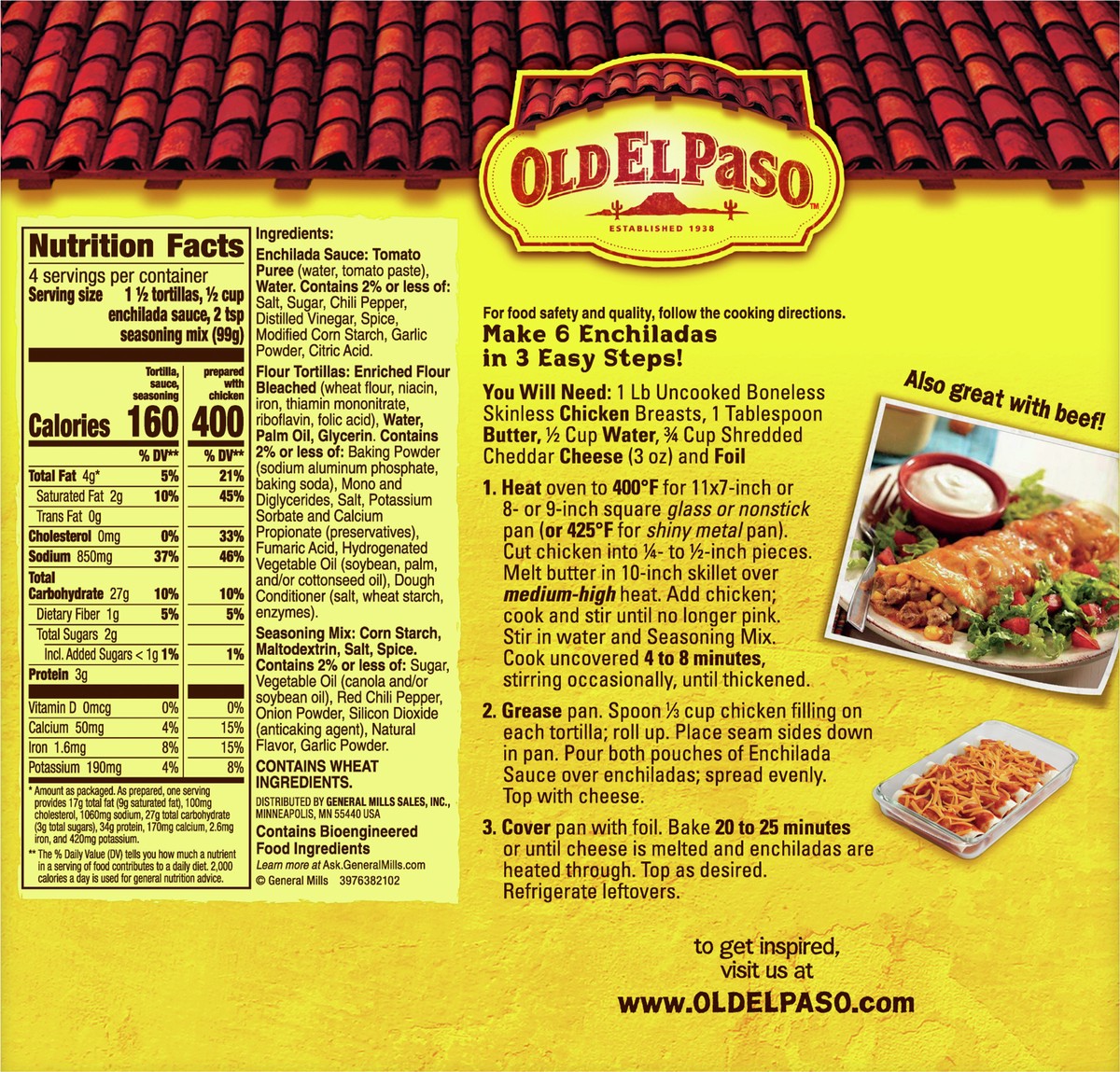 slide 3 of 9, Old El Paso Enchilada Dinner Kit With Flour Tortillas, Enchilada Sauce & Seasoning Mix, 14 oz., 14 oz