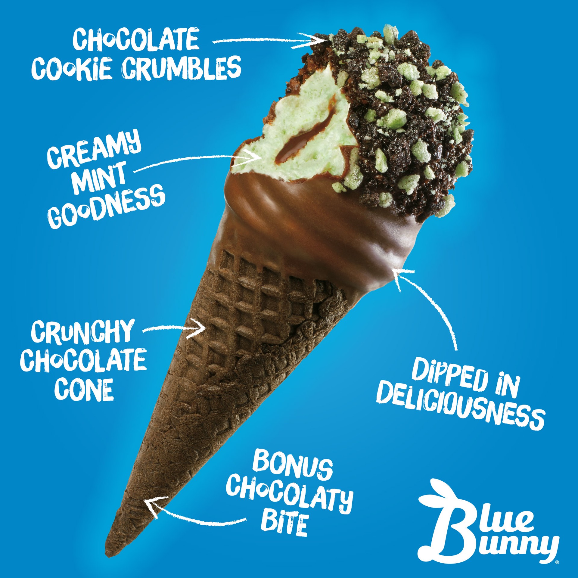 slide 3 of 3, Blue Bunny Mini Swirls Mint Cookie Crunch Cones, Frozen Dessert, 8 Pack, 18.40 fl oz