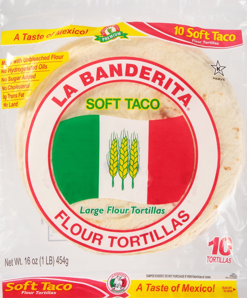 slide 1 of 9, La Banderita Large Soft Taco Flour Tortillas, 10 ct